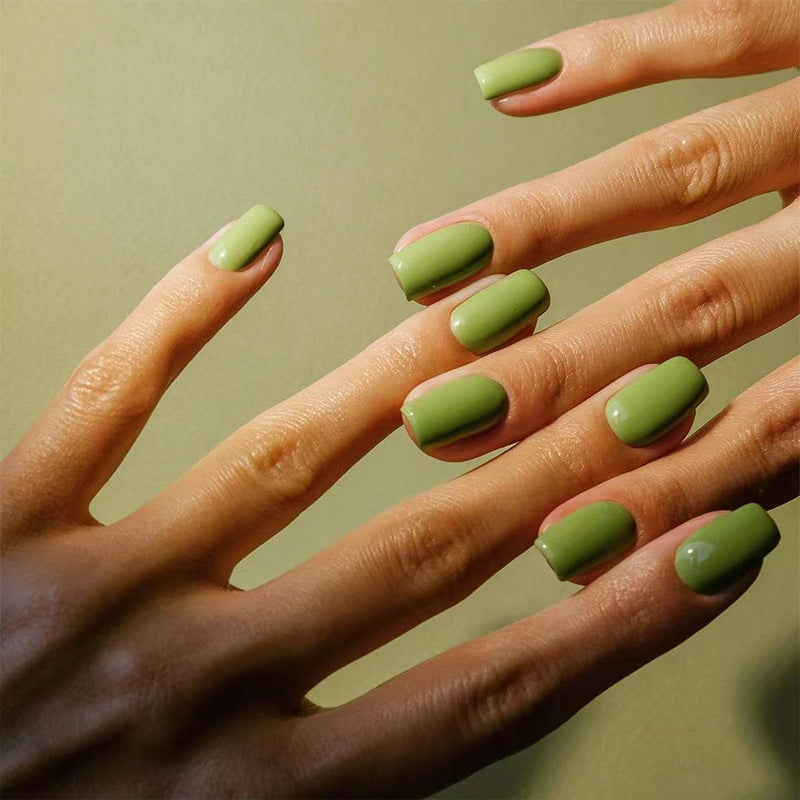 Fresh Green Solid Color Short Squoval Press On Nails - BettyCora