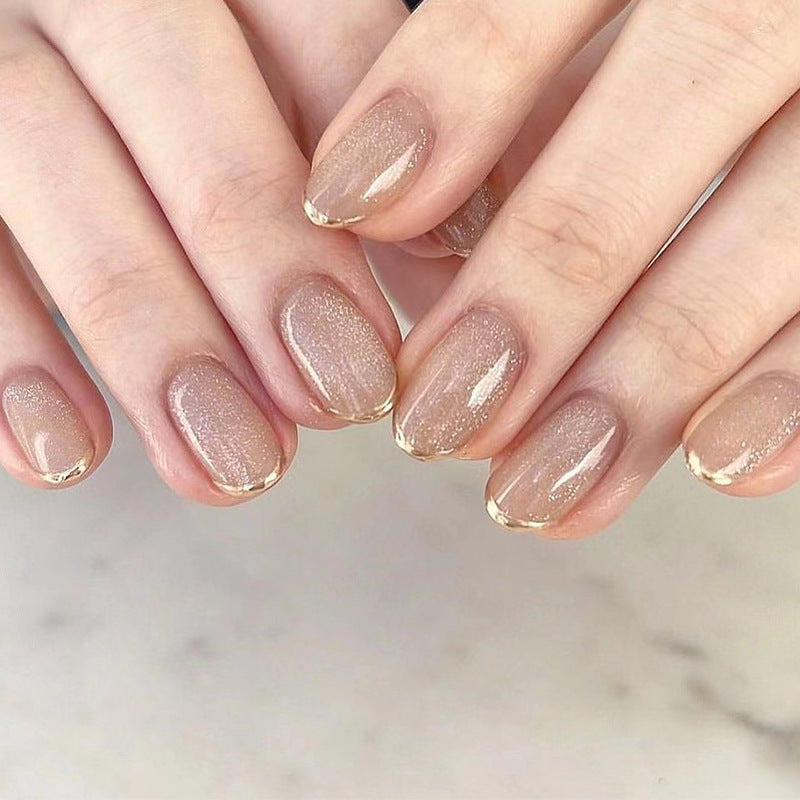 Aurora Glitter French Christmas Nude Short Oval Press On Nails