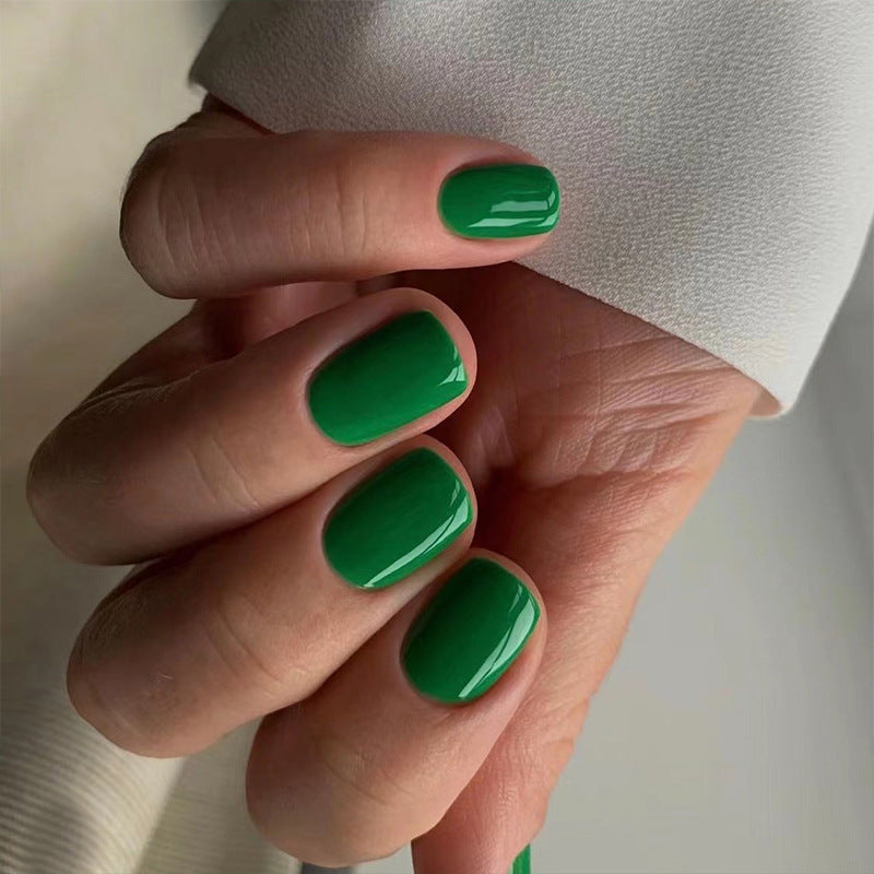 Cute Solid Green Short Squoval Press On Nails - BettyCora