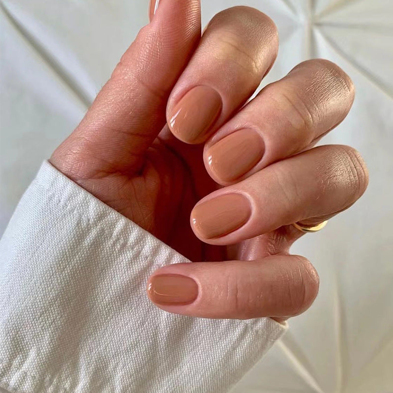 Cute Solid Color Nude Short Squoval Press On Nails - BettyCora