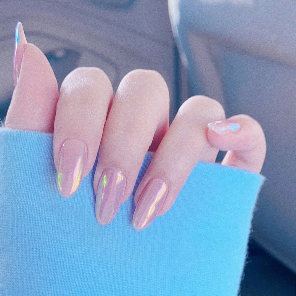 Bettycora Pastel Pink Nude Oval Nails Lady Glitter Chrome Acrylic Artificial Nails - BettyCora
