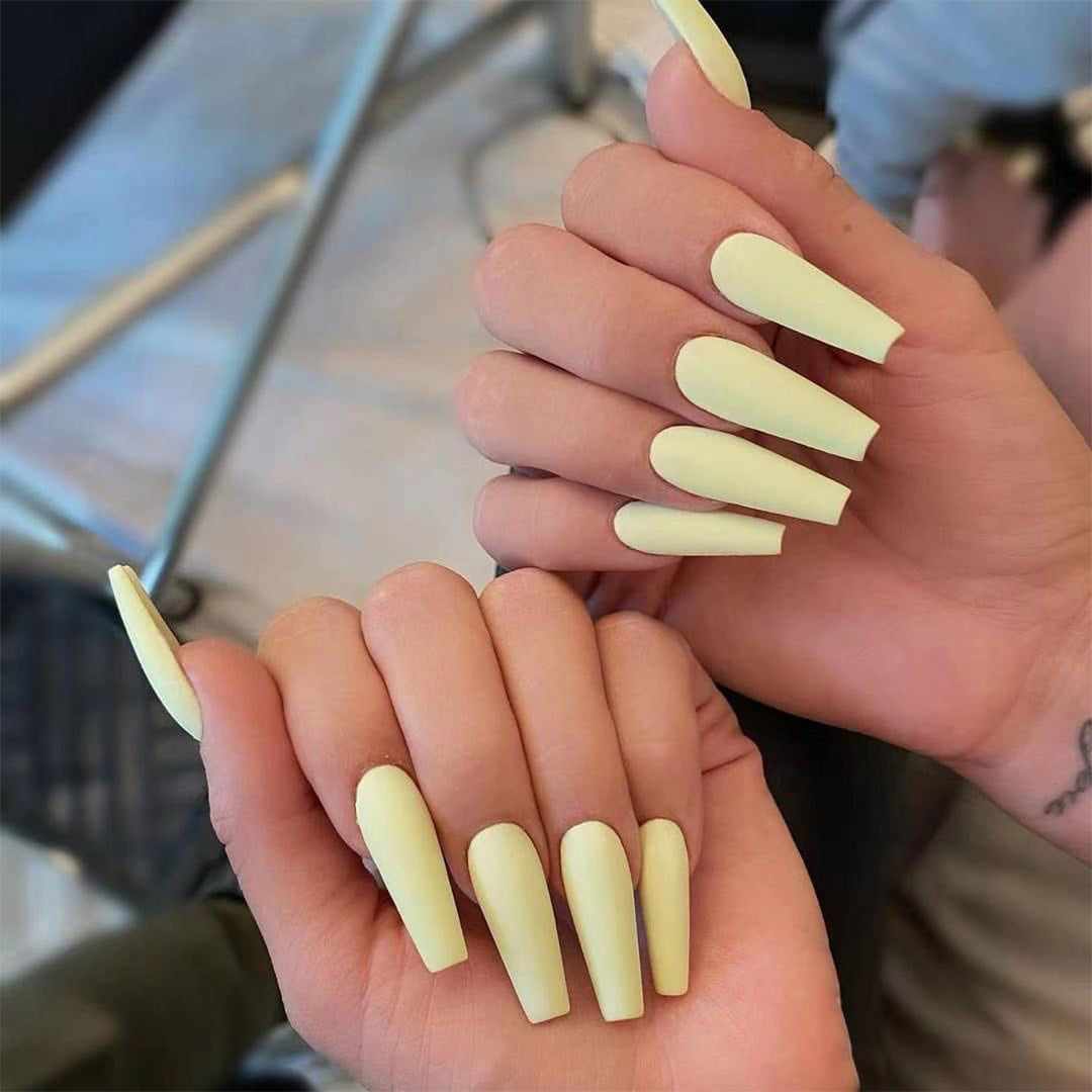 Avocado Green Solid Color Long Coffin Press On Nails