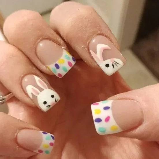 Easter Rabbit Polka Dot Multicolor  Medium Square Stick On Nails