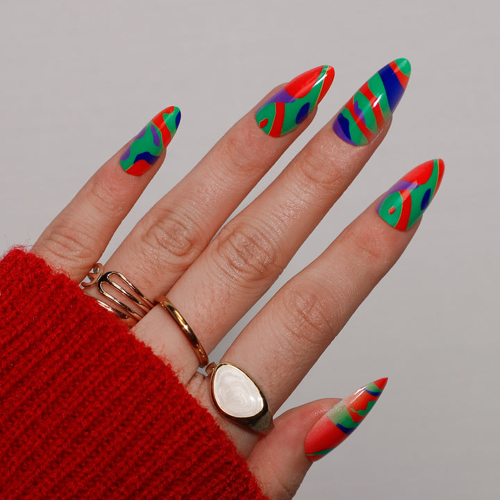 Multicolor Irregular Stripes Medium Almond Press On Nails - BettyCora