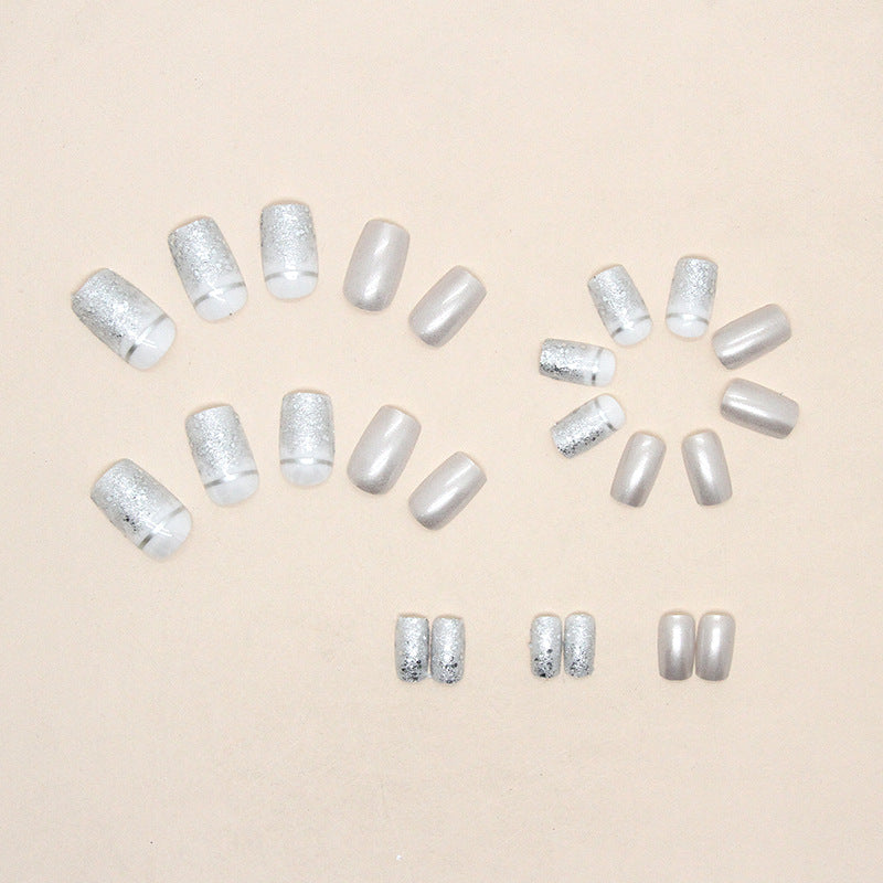 Press On Nails Silver Glitter Medium Square - BettyCora