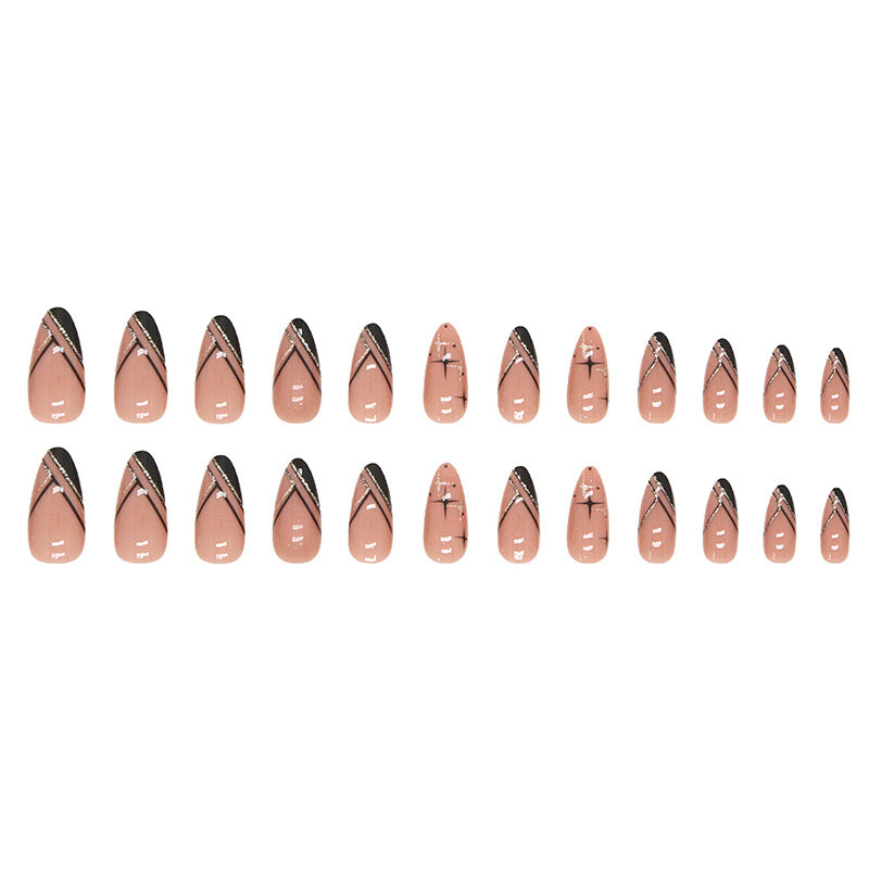 Sweet Cool Black Glitter Medium Almond Press On Nails - BettyCora