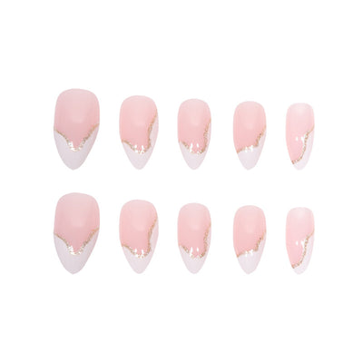 Elegant White Glitter French Medium Almond Press On Nails - BettyCora
