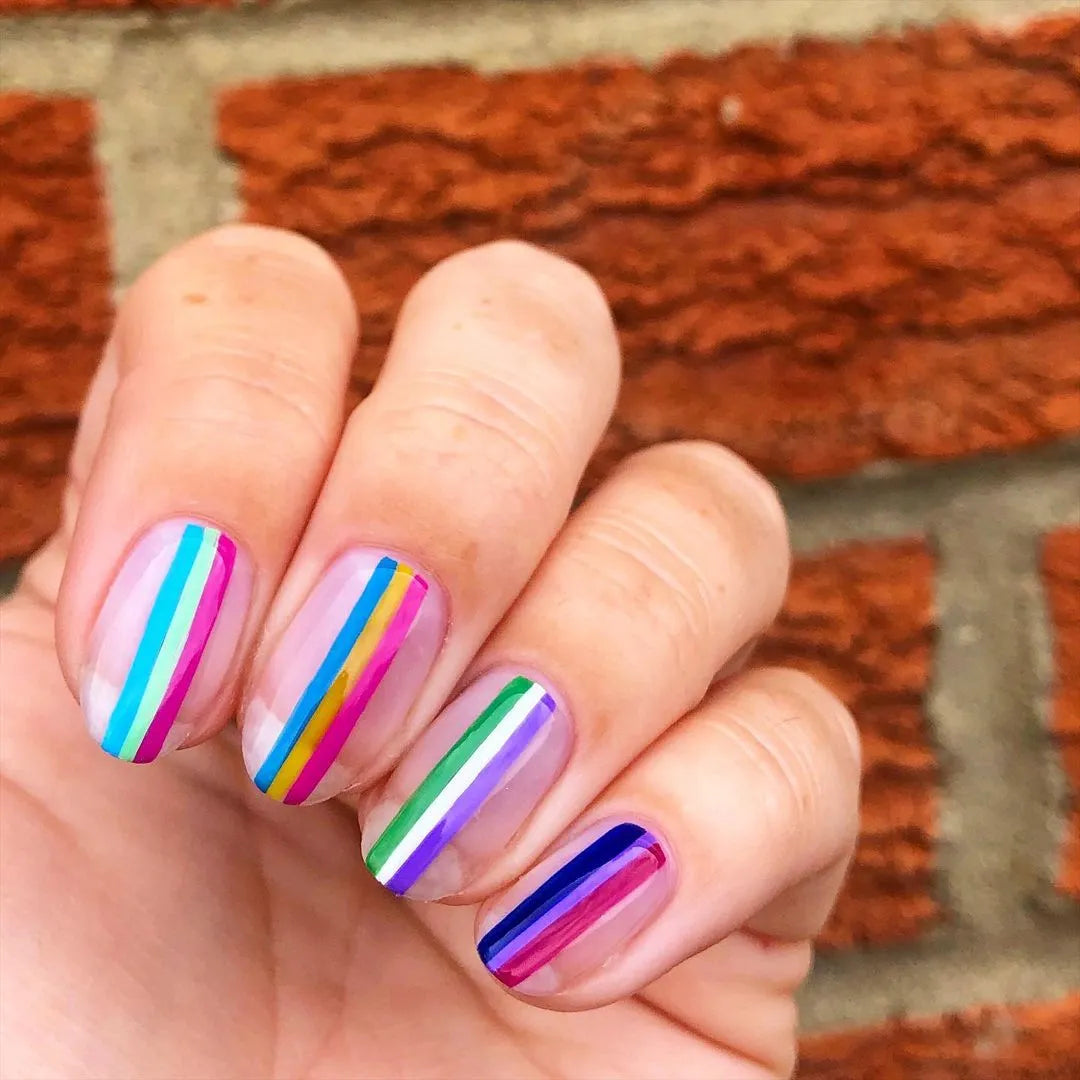 Pride Stripes Multicolor Spring Patterns Press On Nails Medium Oval - BettyCora