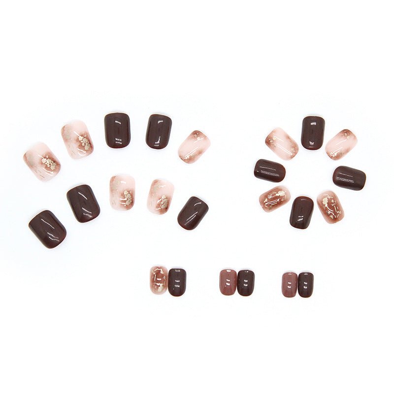 Brown Sequins Medium Squoval Press On Nails - BettyCora