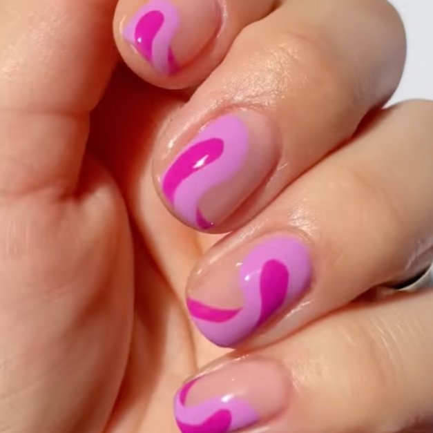 Pink Abstract Art Short Squoval Press On Nails