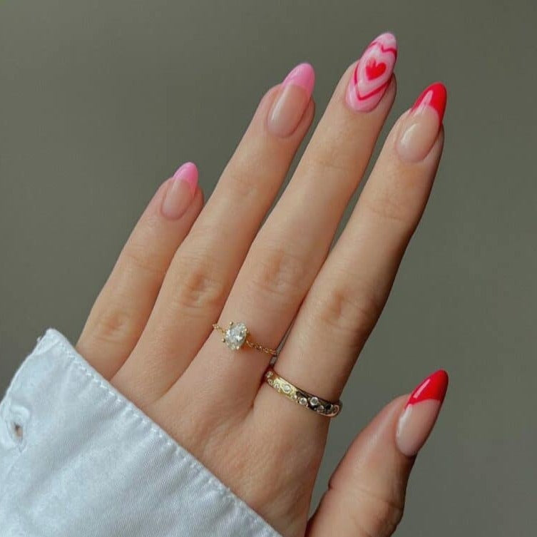 Cute Heart Pink Medium Oval Press On Nails - BettyCora