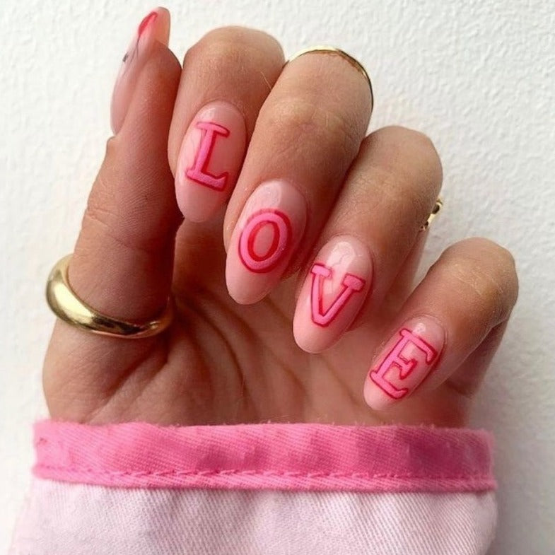 Love Pink Medium Oval Press On Nails - BettyCora