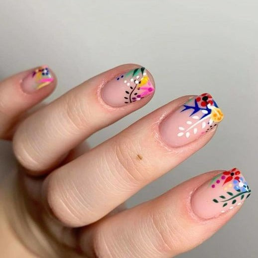Colorful Botanical Flower Short Squoval Press On Nails-bettycora