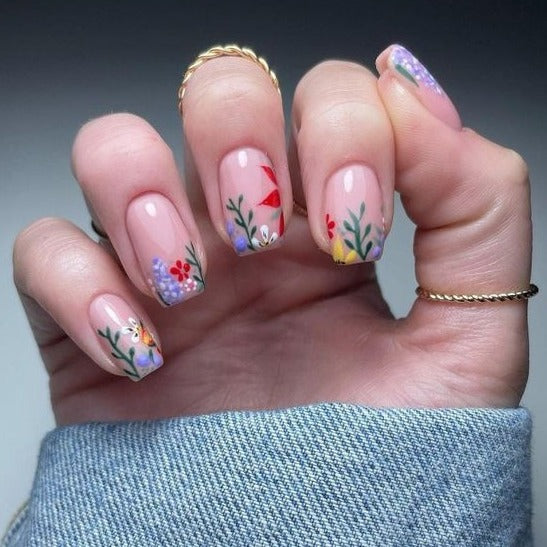 Blooming Garden Short Squoval Press On Nails - BettyCora