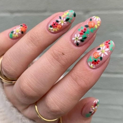 Spring Blooming Flowers Medium Oval Press On Nails