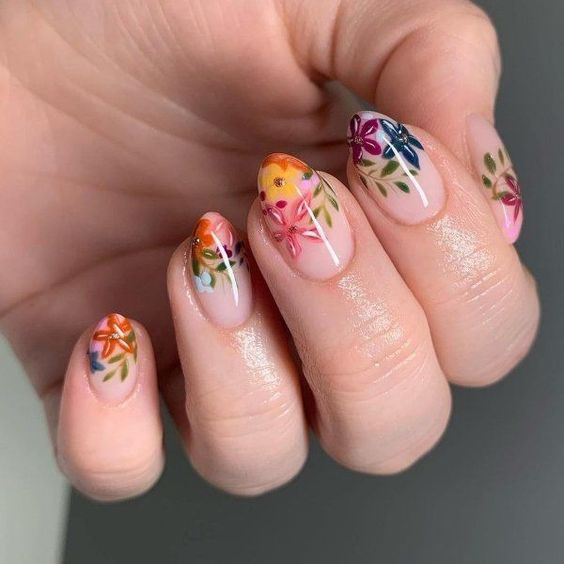 Rustic Flower Plant Short Oval Press On Nails