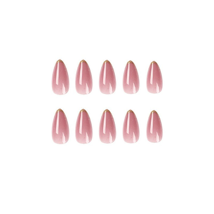 Glitter Pink Solid Color Medium Almond Press On Nails - BettyCora