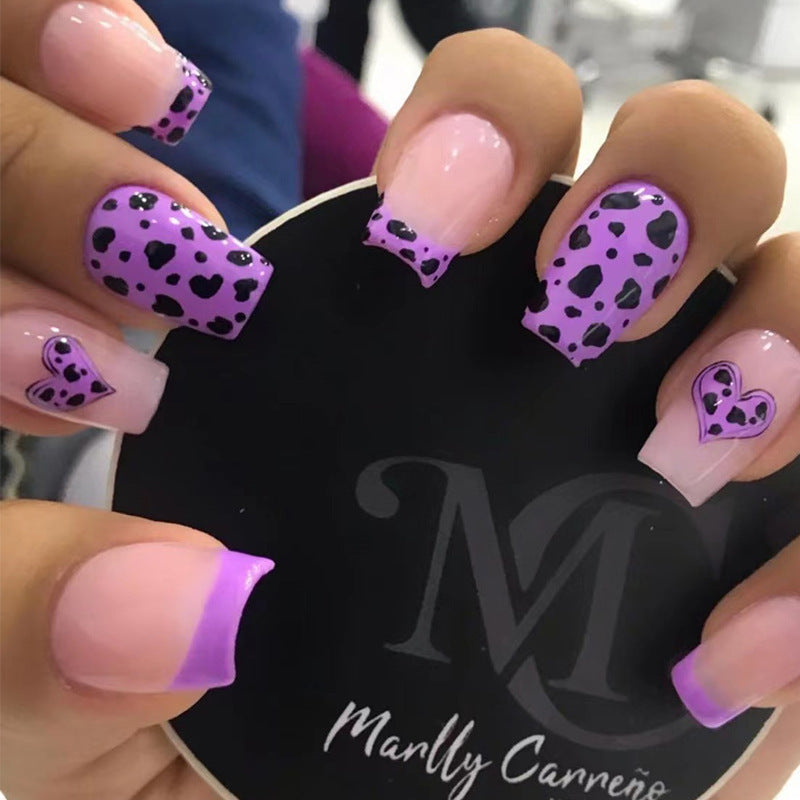 Purple Heart Dot French Tips Medium Squoval Press On Nails