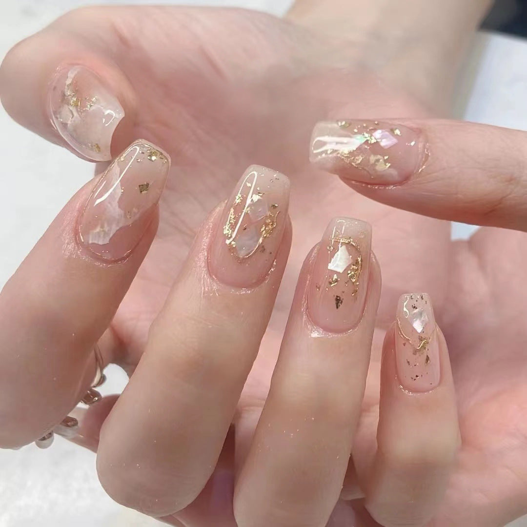 Glitter Nude French Tip Medium Coffin Press On Nails