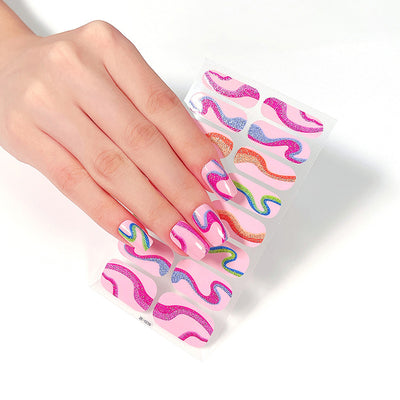 Glitter Waves Design Multicolor Nail Strips