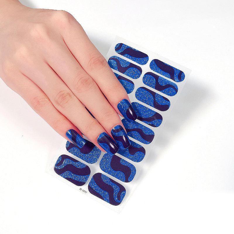 Glitter Waves Design Blue Nail Strips