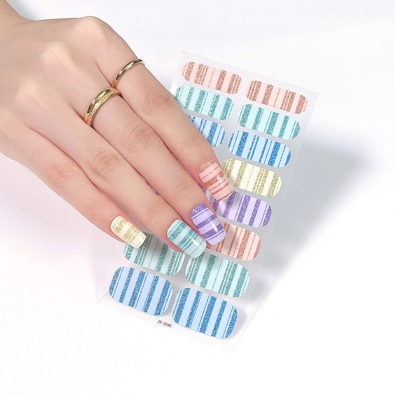Stripe Design Glitter Multicolor Nail Strips