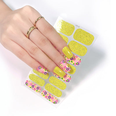 Flower Design Glitter Yellow Nail Strips