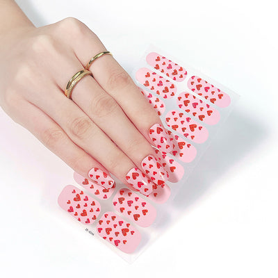 Heart Pattern Design Cute Pink Nail Strips