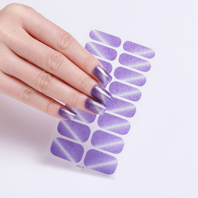 Cat Eyes Design Glitter Purple Nail Strips