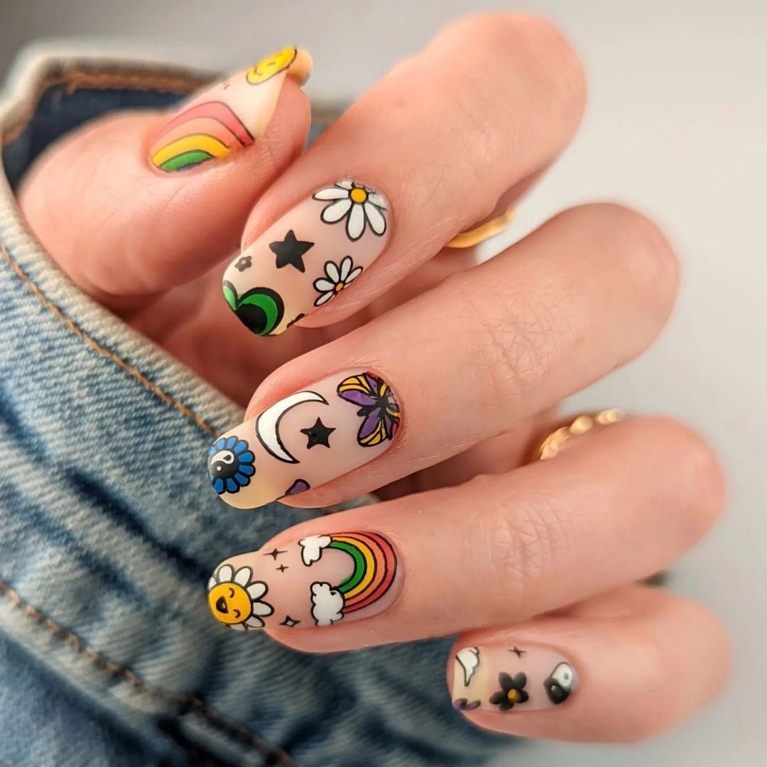 Bettycora Rainbow Press On Nails, French Tips Nails - BettyCora