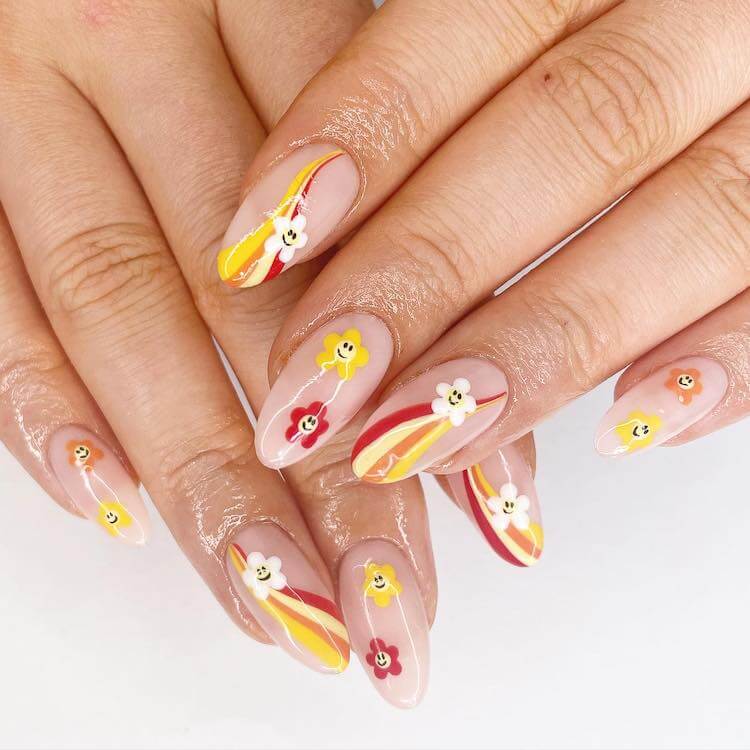 Flower Waves Glue On Nails 